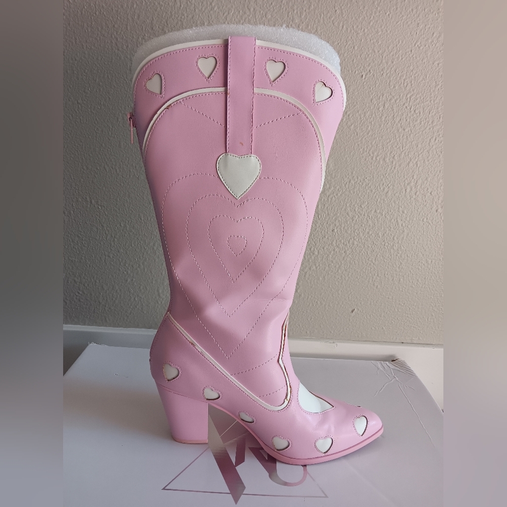 Chic Pink Heart-Patterned Boots